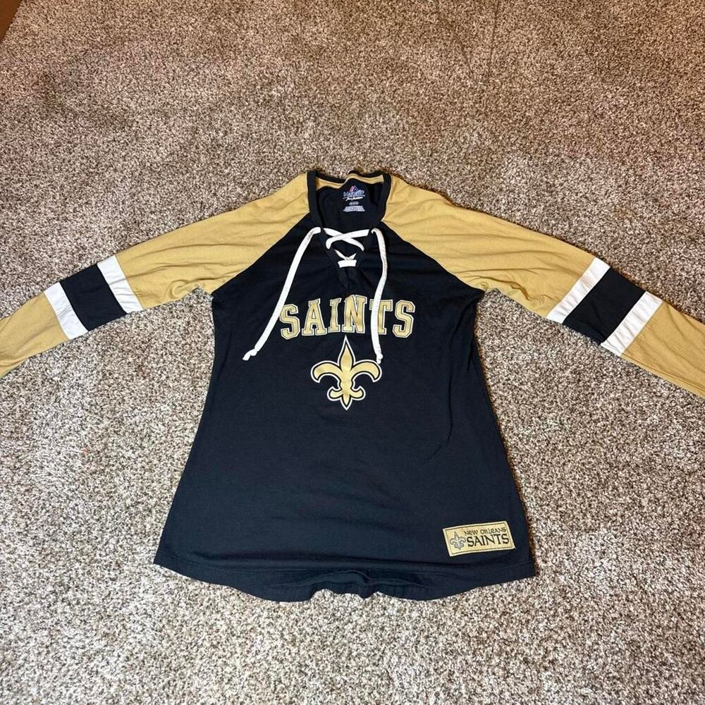 New Orleans Saints Majestic Lace Up Shirt Woman's Medium Black Gold